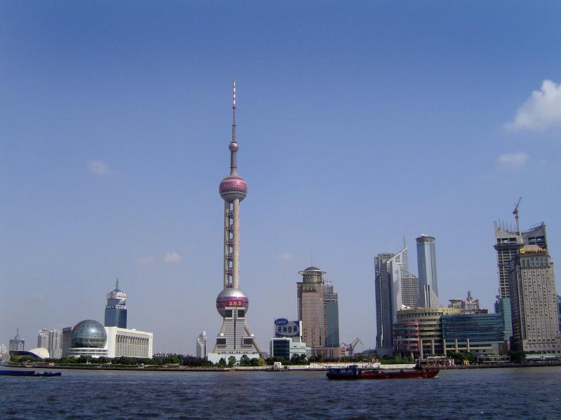 Attractive View of Famous Oriental Peal Tower with Other Commercial Building Structures in Shanghai China.